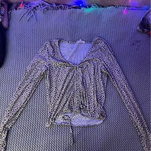 blush pink cheetah print long sleeve crop top with tie infront